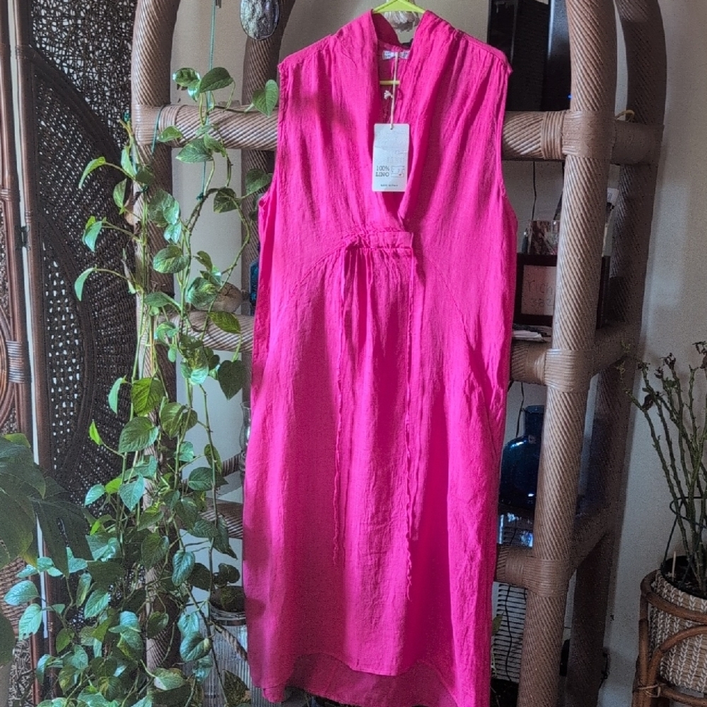 NWT 100 % Lino Made In Italy Linen Dress - Picture 1 of 11